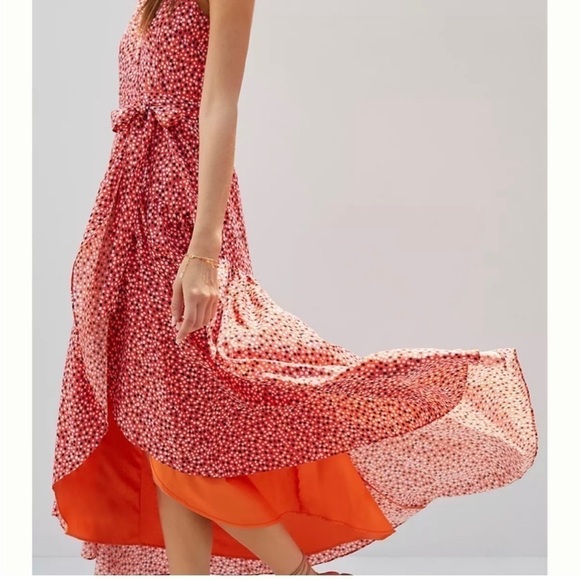 Hutch Womens Orange Polka Dots Maxi Wrap Dress Xsmall - Picture 4 of 7